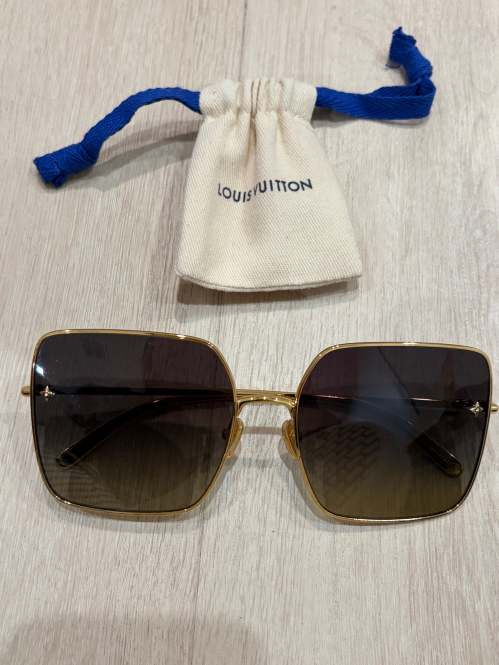 Louis Vuitton Gold Frame Brown Gradient Square Sunglasses with Signature Motif